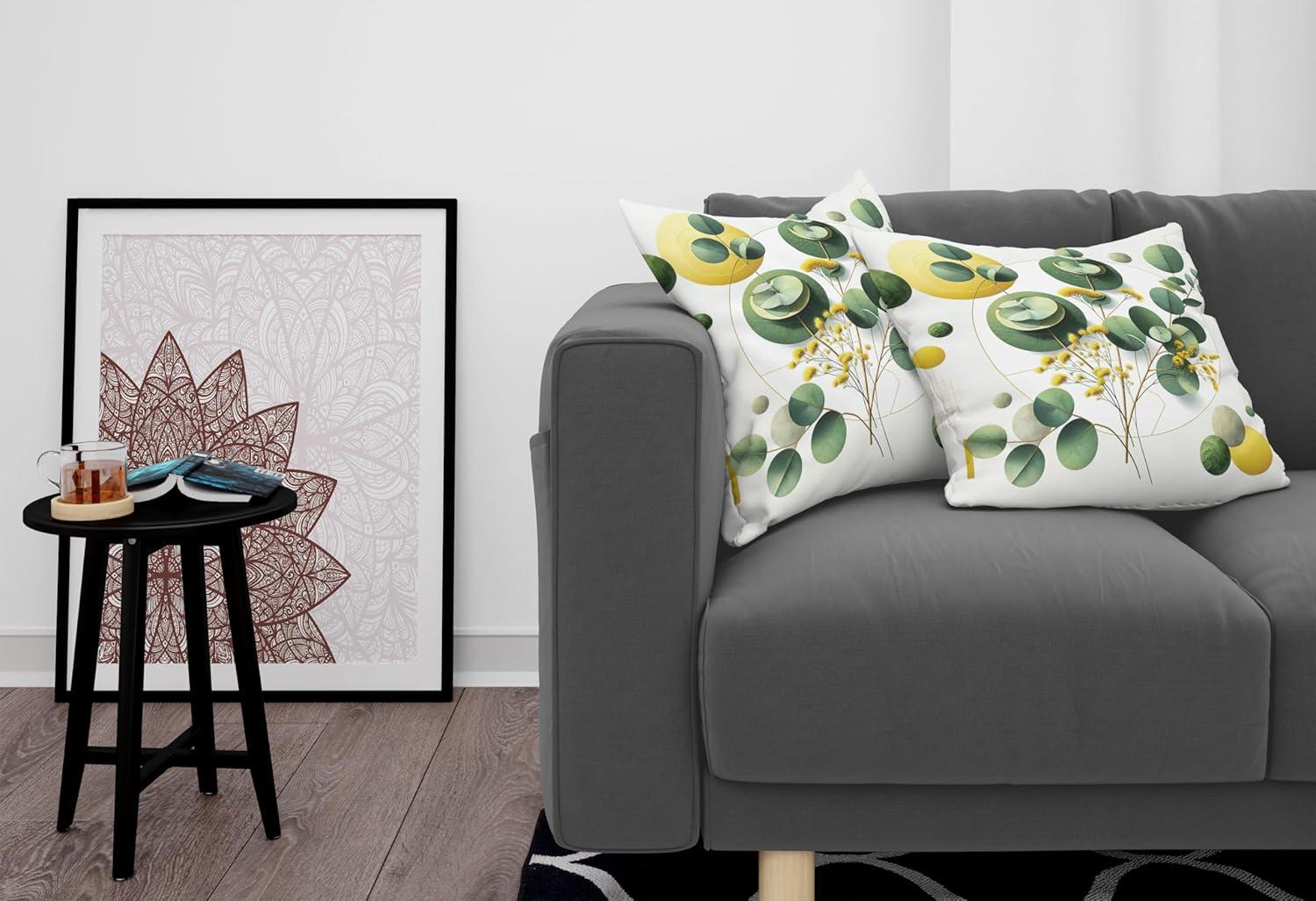 imageAmbesonne Eucalyptus Leaves Decorative Throw Pillow Case Pack of 2 Gloomy Love of Nature on Neutral Watercolor Art Background Couch Bedroom Living Room Cushion Cover 20quot Mustard and Reseda GreenFern Green Yellow and White