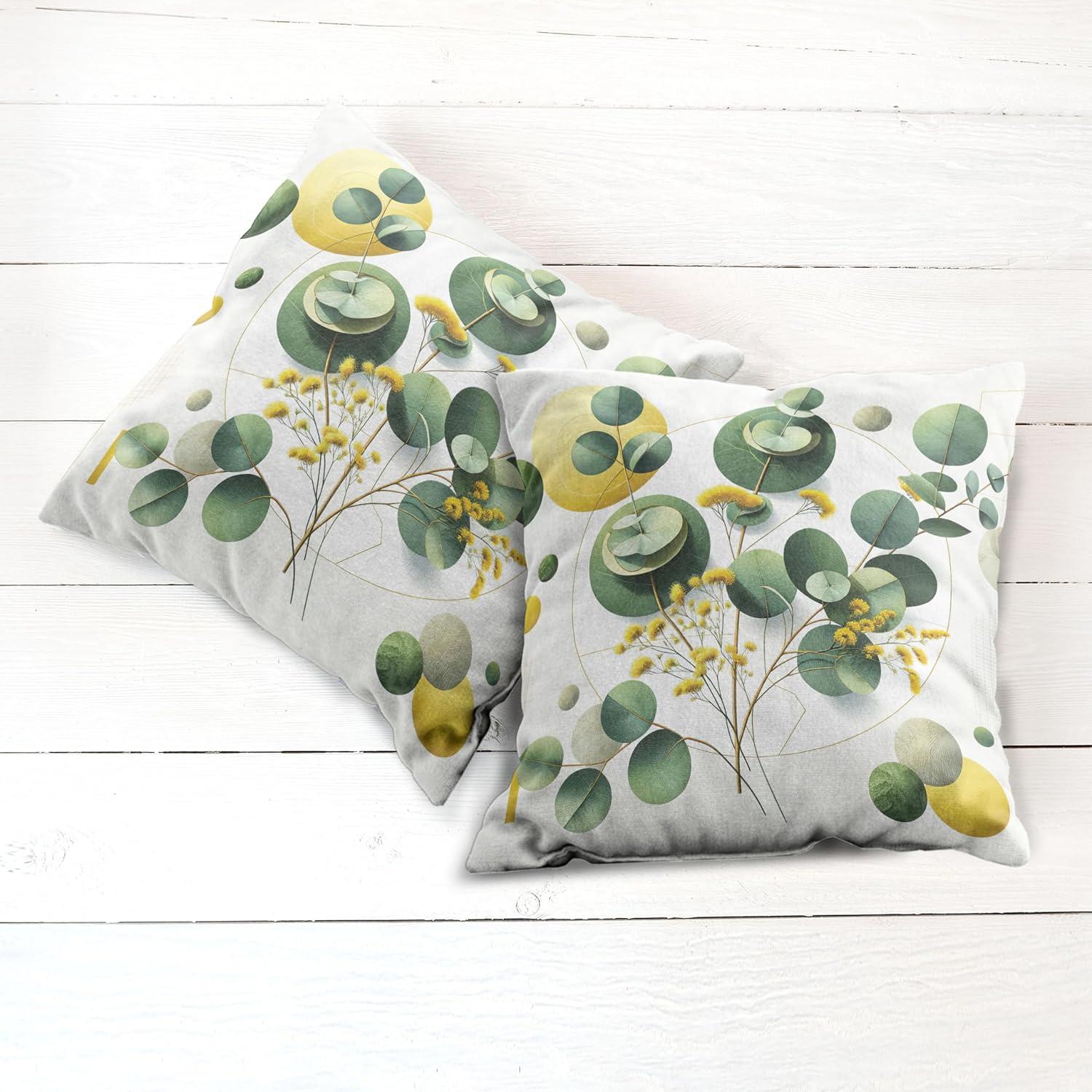 imageAmbesonne Eucalyptus Leaves Decorative Throw Pillow Case Pack of 2 Gloomy Love of Nature on Neutral Watercolor Art Background Couch Bedroom Living Room Cushion Cover 20quot Mustard and Reseda GreenFern Green Yellow and White