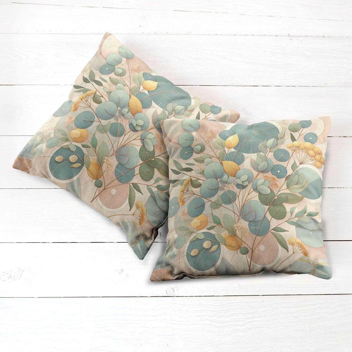 imageAmbesonne Eucalyptus Leaves Decorative Throw Pillow Case Pack of 2 Gloomy Love of Nature on Neutral Watercolor Art Background Couch Bedroom Living Room Cushion Cover 20quot Mustard and Reseda GreenPeach Green and Pale Orange