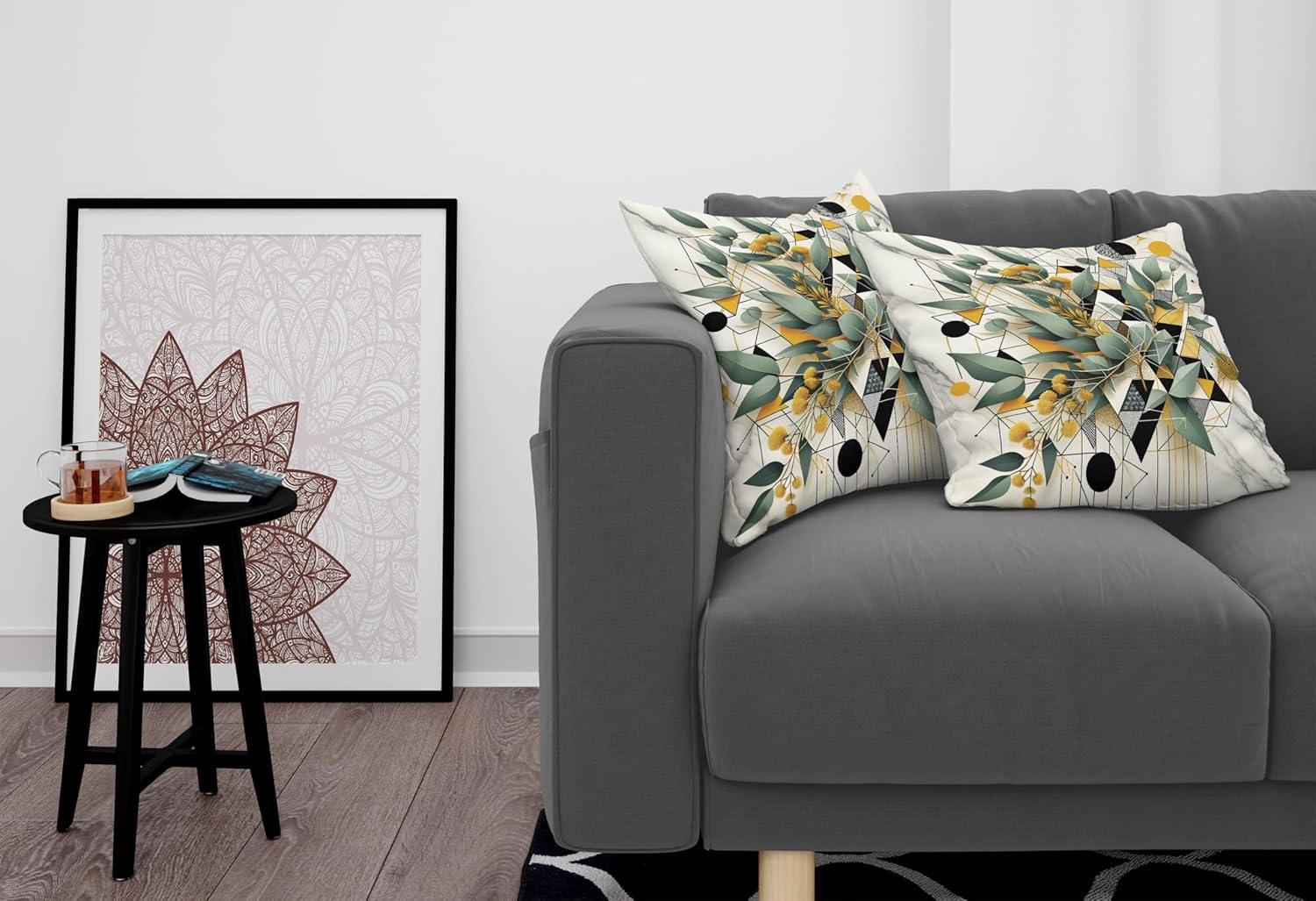 imageAmbesonne Eucalyptus Leaves Decorative Throw Pillow Case Pack of 2 Gloomy Love of Nature on Neutral Watercolor Art Background Couch Bedroom Living Room Cushion Cover 20quot Mustard and Reseda GreenGreen Black Mustard