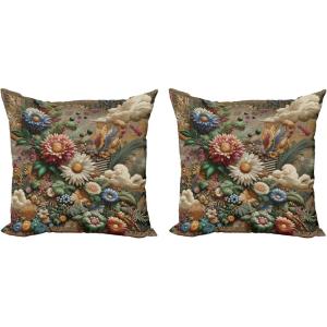 Ambesonne Eucalyptus Leaves Decorative Throw Pillow Case Pack of 2, Gloomy Love of Nature on Neutral Watercolor Art Background, Couch Bedroom Living Room Cushion Cover, 20″, Mustard and Reseda Green(Sepia Multicolor)