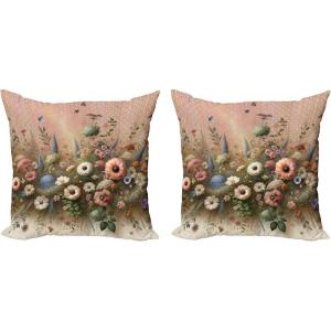 Ambesonne Eucalyptus Leaves Decorative Throw Pillow Case Pack of 2, Gloomy Love of Nature on Neutral Watercolor Art Background, Couch Bedroom Living Room Cushion Cover, 20″, Mustard and Reseda Green(Rose and Olive Green)