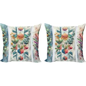 Ambesonne Eucalyptus Leaves Decorative Throw Pillow Case Pack of 2, Gloomy Love of Nature on Neutral Watercolor Art Background, Couch Bedroom Living Room Cushion Cover, 20″, Mustard and Reseda Green(Teal Multicolor)