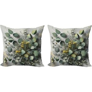 Ambesonne Eucalyptus Leaves Decorative Throw Pillow Case Pack of 2, Gloomy Love of Nature on Neutral Watercolor Art Background, Couch Bedroom Living Room Cushion Cover, 20″, Mustard and Reseda Green(Mustard and Reseda Green)