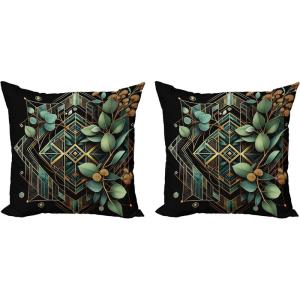 Ambesonne Eucalyptus Leaves Decorative Throw Pillow Case Pack of 2, Gloomy Love of Nature on Neutral Watercolor Art Background, Couch Bedroom Living Room Cushion Cover, 20″, Mustard and Reseda Green(Black Laurel Green Amber)