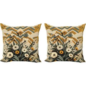 Ambesonne Eucalyptus Leaves Decorative Throw Pillow Case Pack of 2, Gloomy Love of Nature on Neutral Watercolor Art Background, Couch Bedroom Living Room Cushion Cover, 20″, Mustard and Reseda Green(Amber Laurel Green)