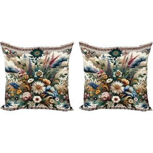 Ambesonne Eucalyptus Leaves Decorative Throw Pillow Case Pack of 2, Gloomy Love of Nature on Neutral Watercolor Art Background, Couch Bedroom Living Room Cushion Cover, 20″, Mustard and Reseda Green(Dark Tan Multicolor)