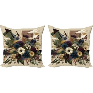 Ambesonne Eucalyptus Leaves Decorative Throw Pillow Case Pack of 2, Gloomy Love of Nature on Neutral Watercolor Art Background, Couch Bedroom Living Room Cushion Cover, 20″, Mustard and Reseda Green(Eggshell Maroon Green)