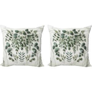 Ambesonne Eucalyptus Leaves Decorative Throw Pillow Case Pack of 2, Gloomy Love of Nature on Neutral Watercolor Art Background, Couch Bedroom Living Room Cushion Cover, 20″, Mustard and Reseda Green(Ivory and Laurel Green)