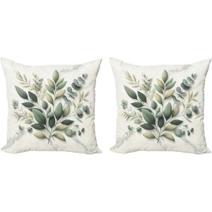 Ambesonne Eucalyptus Leaves Decorative Throw Pillow Case Pack of 2, Gloomy Love of Nature on Neutral Watercolor Art Background, Couch Bedroom Living Room Cushion Cover, 20″, Mustard and Reseda Green(Sage Green Off White)