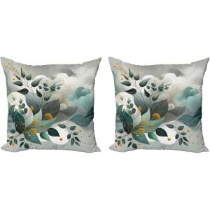 Ambesonne Eucalyptus Leaves Decorative Throw Pillow Case Pack of 2, Gloomy Love of Nature on Neutral Watercolor Art Background, Couch Bedroom Living Room Cushion Cover, 20″, Mustard and Reseda Green(Dark Sea Green Grey Teal)