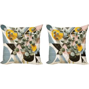 Ambesonne Eucalyptus Leaves Decorative Throw Pillow Case Pack of 2, Gloomy Love of Nature on Neutral Watercolor Art Background, Couch Bedroom Living Room Cushion Cover, 20″, Mustard and Reseda Green(Orange Blue Grey Peach)