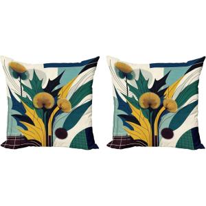Ambesonne Eucalyptus Leaves Decorative Throw Pillow Case Pack of 2, Gloomy Love of Nature on Neutral Watercolor Art Background, Couch Bedroom Living Room Cushion Cover, 20″, Mustard and Reseda Green(Teal Mustard Blue)