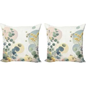 Ambesonne Eucalyptus Leaves Decorative Throw Pillow Case Pack of 2, Gloomy Love of Nature on Neutral Watercolor Art Background, Couch Bedroom Living Room Cushion Cover, 20″, Mustard and Reseda Green(Laurel Green Blue Cream)