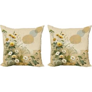 Ambesonne Eucalyptus Leaves Decorative Throw Pillow Case Pack of 2, Gloomy Love of Nature on Neutral Watercolor Art Background, Couch Bedroom Living Room Cushion Cover, 20″, Mustard and Reseda Green(Ivory Sage Green Mustard)
