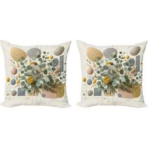 Ambesonne Eucalyptus Leaves Decorative Throw Pillow Case Pack of 2, Gloomy Love of Nature on Neutral Watercolor Art Background, Couch Bedroom Living Room Cushion Cover, 20″, Mustard and Reseda Green(Green Multicolor)