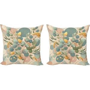 Ambesonne Eucalyptus Leaves Decorative Throw Pillow Case Pack of 2, Gloomy Love of Nature on Neutral Watercolor Art Background, Couch Bedroom Living Room Cushion Cover, 20″, Mustard and Reseda Green(Peach Green and Pale Orange)