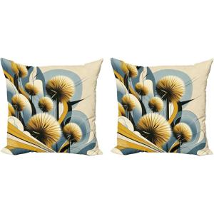 Ambesonne Eucalyptus Leaves Decorative Throw Pillow Case Pack of 2, Gloomy Love of Nature on Neutral Watercolor Art Background, Couch Bedroom Living Room Cushion Cover, 20″, Mustard and Reseda Green(Mustard Blue Grey Cream)