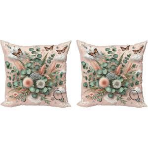 Ambesonne Eucalyptus Leaves Decorative Throw Pillow Case Pack of 2, Gloomy Love of Nature on Neutral Watercolor Art Background, Couch Bedroom Living Room Cushion Cover, 20″, Mustard and Reseda Green(Pale Rose Laurel Green)