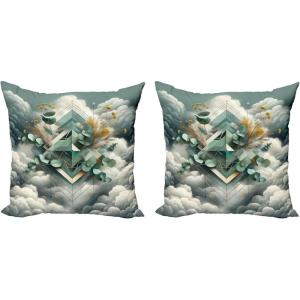 Ambesonne Eucalyptus Leaves Decorative Throw Pillow Case Pack of 2, Gloomy Love of Nature on Neutral Watercolor Art Background, Couch Bedroom Living Room Cushion Cover, 20″, Mustard and Reseda Green(Grey Teal Earth Yellow)