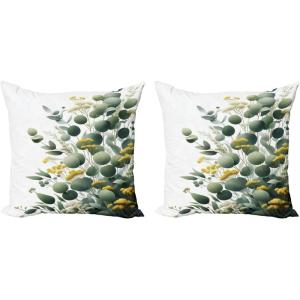 Ambesonne Eucalyptus Leaves Decorative Throw Pillow Case Pack of 2, Gloomy Love of Nature on Neutral Watercolor Art Background, Couch Bedroom Living Room Cushion Cover, 20″, Mustard and Reseda Green(Mustard and Peacock Green)