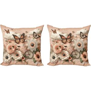 Ambesonne Eucalyptus Leaves Decorative Throw Pillow Case Pack of 2, Gloomy Love of Nature on Neutral Watercolor Art Background, Couch Bedroom Living Room Cushion Cover, 20″, Mustard and Reseda Green(Peach Peacock Green)