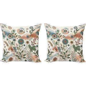 Ambesonne Eucalyptus Leaves Decorative Throw Pillow Case Pack of 2, Gloomy Love of Nature on Neutral Watercolor Art Background, Couch Bedroom Living Room Cushion Cover, 20″, Mustard and Reseda Green(Pale Rose Slate Blue)