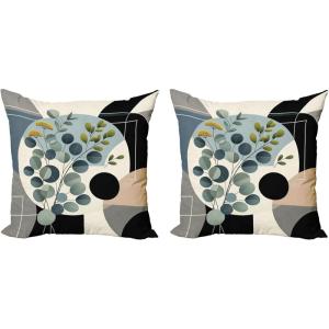 Ambesonne Eucalyptus Leaves Decorative Throw Pillow Case Pack of 2, Gloomy Love of Nature on Neutral Watercolor Art Background, Couch Bedroom Living Room Cushion Cover, 20″, Mustard and Reseda Green(Black Blue Grey and Green)
