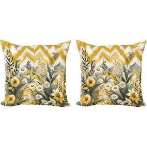 Ambesonne Eucalyptus Leaves Decorative Throw Pillow Case Pack of 2, Gloomy Love of Nature on Neutral Watercolor Art Background, Couch Bedroom Living Room Cushion Cover, 20″, Mustard and Reseda Green(Mustard and Laurel Green)