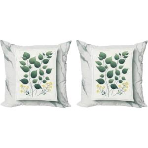 Ambesonne Eucalyptus Leaves Decorative Throw Pillow Case Pack of 2, Gloomy Love of Nature on Neutral Watercolor Art Background, Couch Bedroom Living Room Cushion Cover, 20″, Mustard and Reseda Green(Reseda Green Yellow Grey)