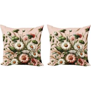Ambesonne Eucalyptus Leaves Decorative Throw Pillow Case Pack of 2, Gloomy Love of Nature on Neutral Watercolor Art Background, Couch Bedroom Living Room Cushion Cover, 20″, Mustard and Reseda Green(Blush Forest Green Pink)