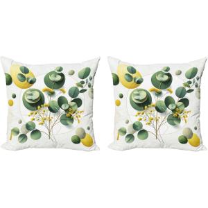 Ambesonne Eucalyptus Leaves Decorative Throw Pillow Case Pack of 2, Gloomy Love of Nature on Neutral Watercolor Art Background, Couch Bedroom Living Room Cushion Cover, 20″, Mustard and Reseda Green(Fern Green Yellow and White)