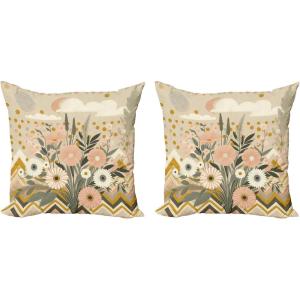 Ambesonne Eucalyptus Leaves Decorative Throw Pillow Case Pack of 2, Gloomy Love of Nature on Neutral Watercolor Art Background, Couch Bedroom Living Room Cushion Cover, 20″, Mustard and Reseda Green(Blush Eggshell Amber)