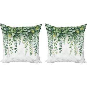 Ambesonne Eucalyptus Leaves Decorative Throw Pillow Case Pack of 2, Gloomy Love of Nature on Neutral Watercolor Art Background, Couch Bedroom Living Room Cushion Cover, 20″, Mustard and Reseda Green(Fern Green Pastel Yellow)