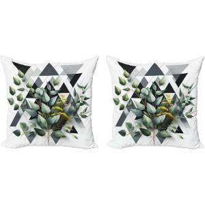 Ambesonne Eucalyptus Leaves Decorative Throw Pillow Case Pack of 2, Gloomy Love of Nature on Neutral Watercolor Art Background, Couch Bedroom Living Room Cushion Cover, 20″, Mustard and Reseda Green(Dark Blue Grey and Green)
