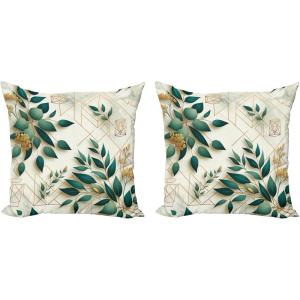 Ambesonne Eucalyptus Leaves Decorative Throw Pillow Case Pack of 2, Gloomy Love of Nature on Neutral Watercolor Art Background, Couch Bedroom Living Room Cushion Cover, 20″, Mustard and Reseda Green(Dark Teal Amber Ivory)