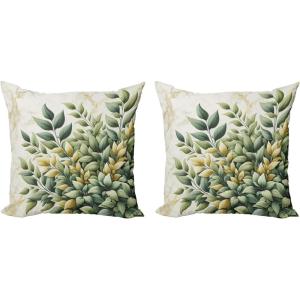 Ambesonne Eucalyptus Leaves Decorative Throw Pillow Case Pack of 2, Gloomy Love of Nature on Neutral Watercolor Art Background, Couch Bedroom Living Room Cushion Cover, 20″, Mustard and Reseda Green(Laurel Green Eggshell)
