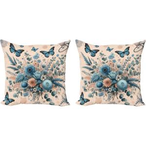 Ambesonne Eucalyptus Leaves Decorative Throw Pillow Case Pack of 2, Gloomy Love of Nature on Neutral Watercolor Art Background, Couch Bedroom Living Room Cushion Cover, 20″, Mustard and Reseda Green(Blush and Sea Blue)