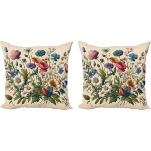 Ambesonne Eucalyptus Leaves Decorative Throw Pillow Case Pack of 2, Gloomy Love of Nature on Neutral Watercolor Art Background, Couch Bedroom Living Room Cushion Cover, 20″, Mustard and Reseda Green(Champagne and Multicolor)