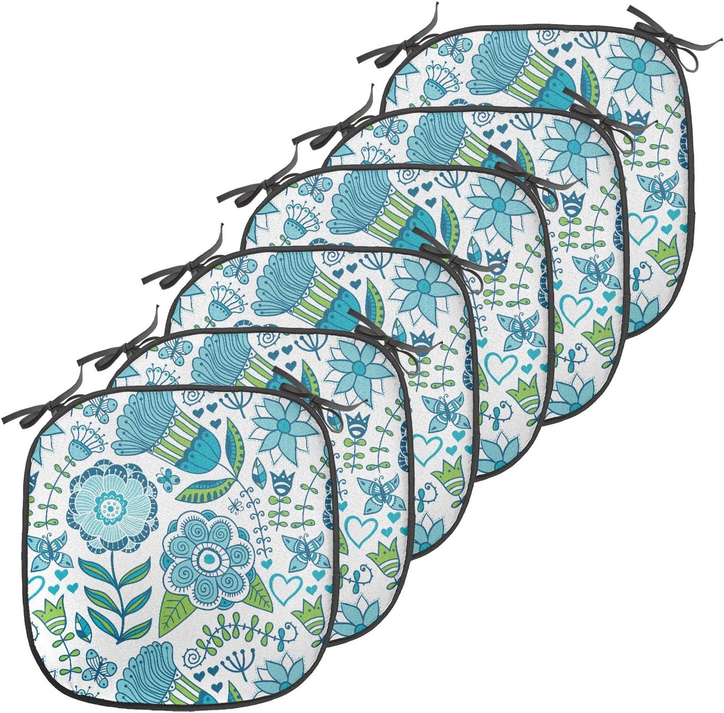 imageAmbesonne Black and White Chair Seating Cushion Set of 4 Vintage Floral Pattern Victorian Classic Royal Inspired New Modern Art AntiSlip Seat Padding for Kitchen ampamp Patio 16quotx16quot White and BlackBlue Apple Green White