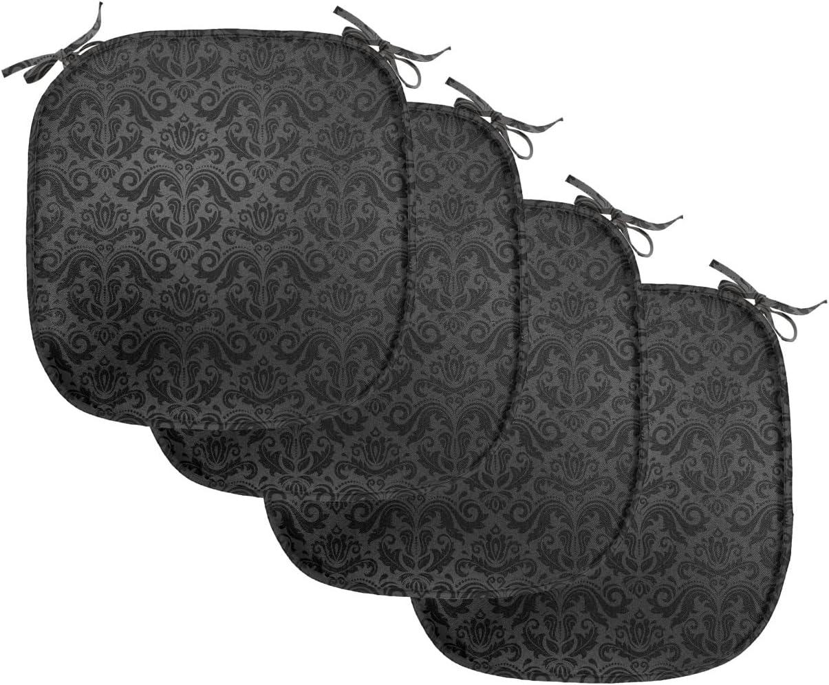 imageAmbesonne Black and White Chair Seating Cushion Set of 4 Vintage Floral Pattern Victorian Classic Royal Inspired New Modern Art AntiSlip Seat Padding for Kitchen ampamp Patio 16quotx16quot White and BlackBlack Grey