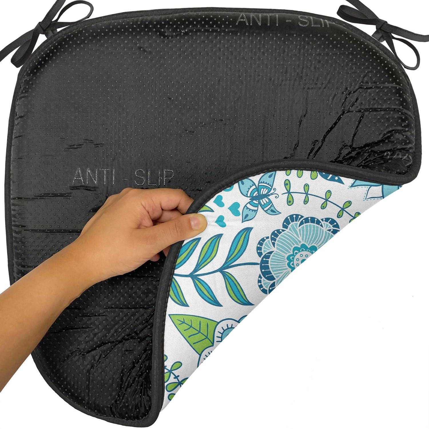 imageAmbesonne Black and White Chair Seating Cushion Set of 4 Vintage Floral Pattern Victorian Classic Royal Inspired New Modern Art AntiSlip Seat Padding for Kitchen ampamp Patio 16quotx16quot White and BlackBlue Apple Green White