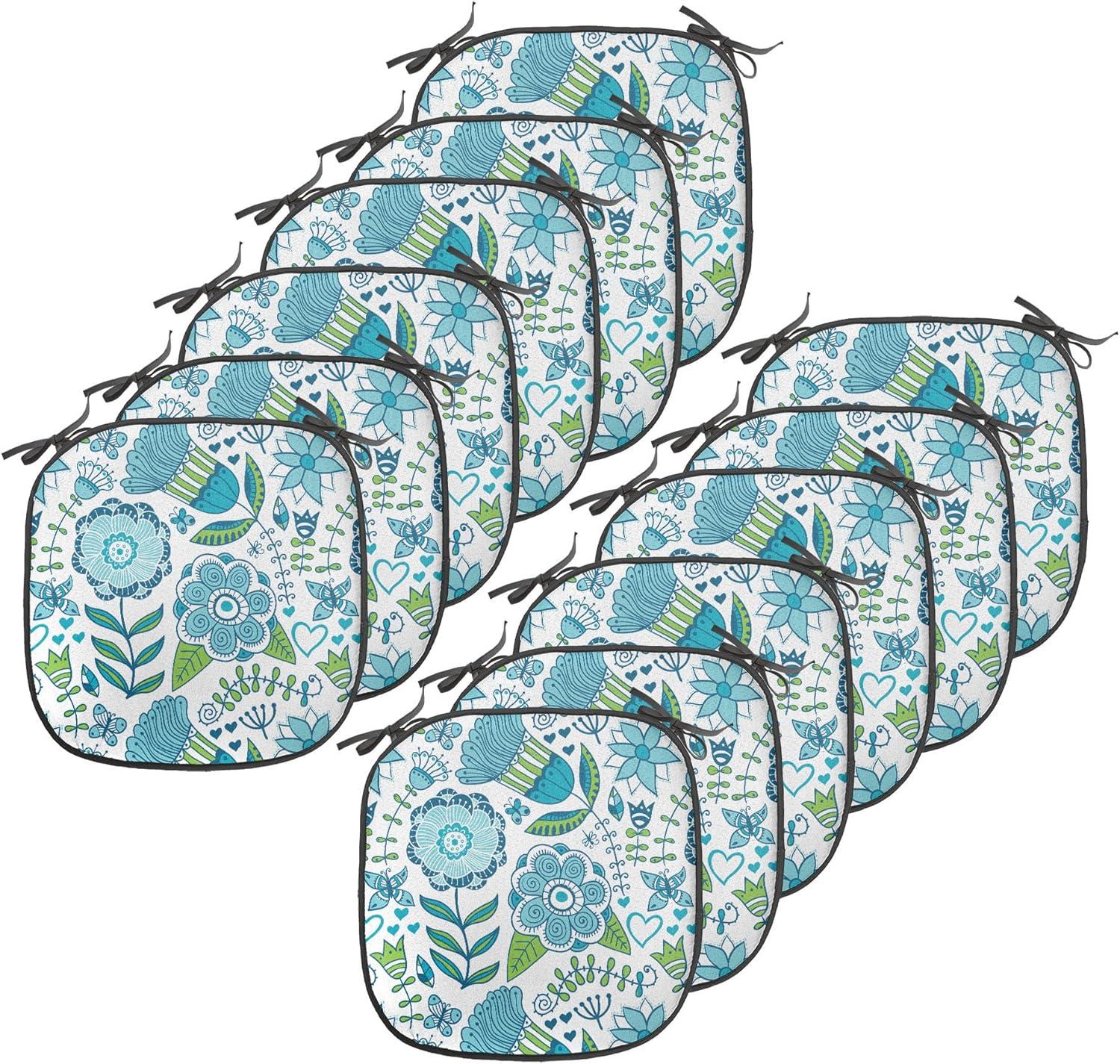 imageAmbesonne Black and White Chair Seating Cushion Set of 4 Vintage Floral Pattern Victorian Classic Royal Inspired New Modern Art AntiSlip Seat Padding for Kitchen ampamp Patio 16quotx16quot White and BlackBlue Apple Green White