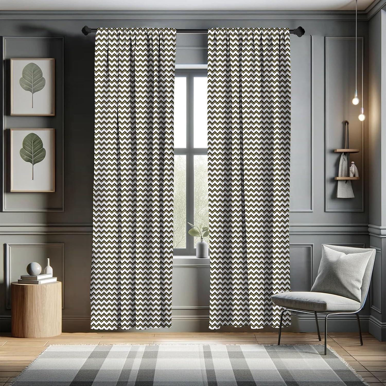 imageAmbesonne Boho Curtains Simplistic Ethnic Look Botanical Ornaments as Stripes Neutral Tones Window Treatments 2 Panel Set for Living Room Bedroom Pair of 28quot x 84quot Pale Khaki and Laurel GreenWhite and Yellow