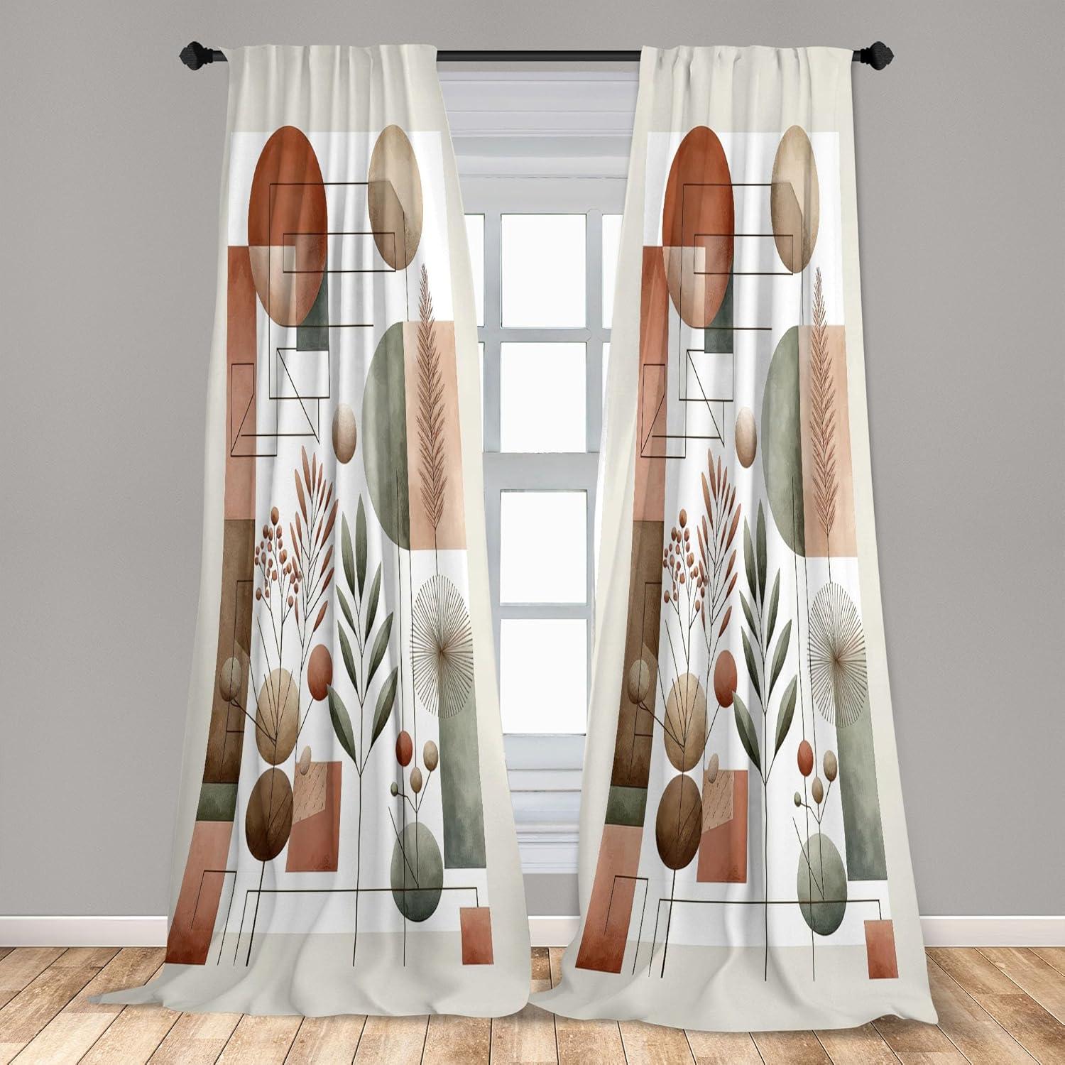 imageAmbesonne Boho Curtains Simplistic Ethnic Look Botanical Ornaments as Stripes Neutral Tones Window Treatments 2 Panel Set for Living Room Bedroom Pair of 28quot x 84quot Pale Khaki and Laurel GreenLaurel Green Cinnamon