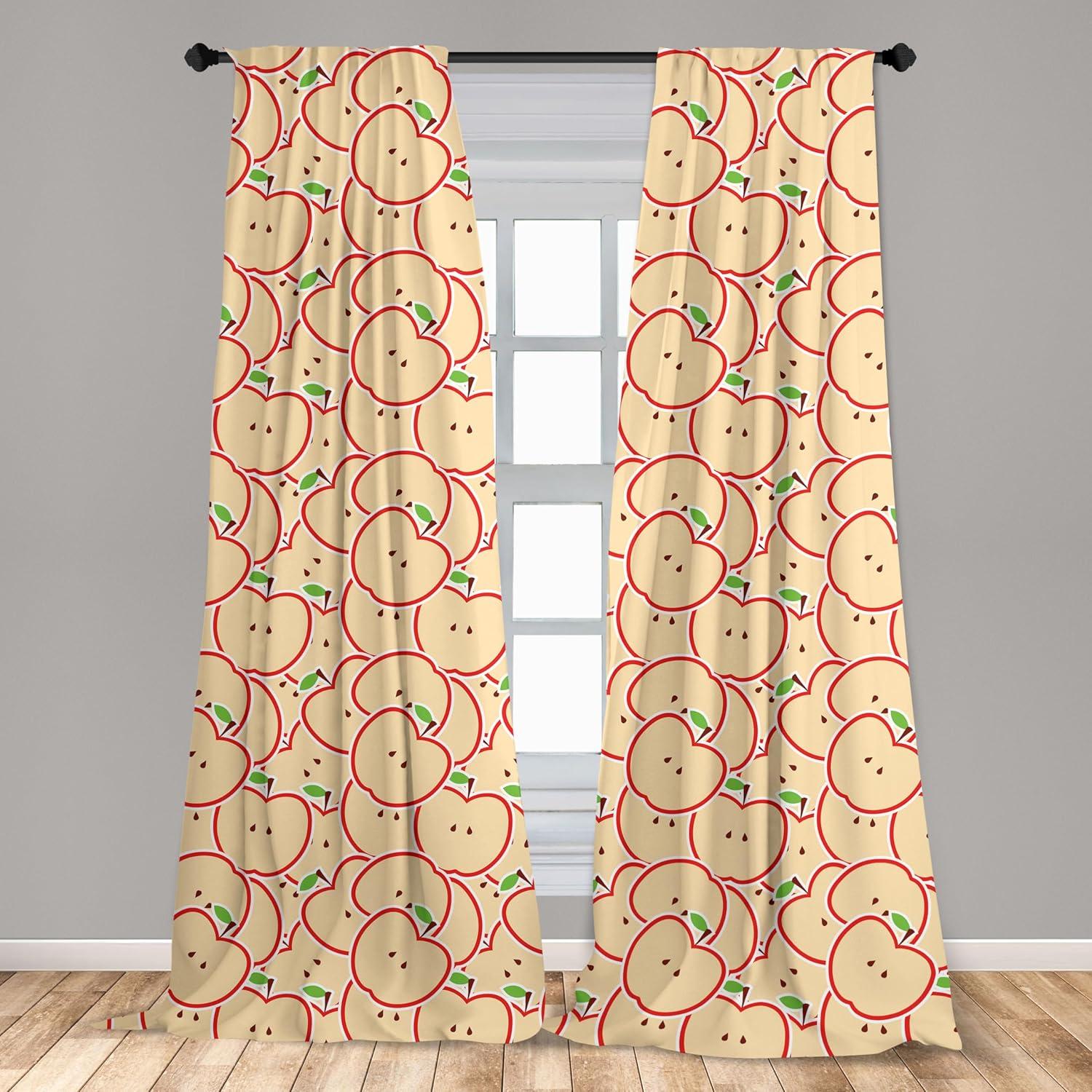 imageAmbesonne Boho Curtains Simplistic Ethnic Look Botanical Ornaments as Stripes Neutral Tones Window Treatments 2 Panel Set for Living Room Bedroom Pair of 28quot x 84quot Pale Khaki and Laurel GreenApple Green Beige and Red