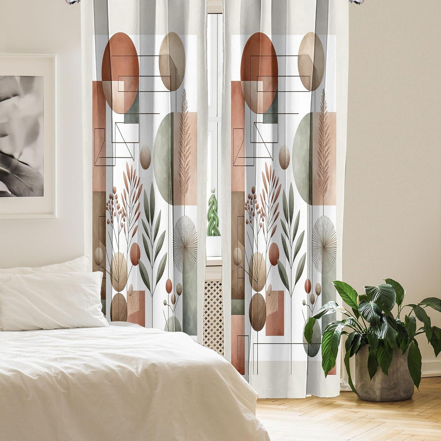 imageAmbesonne Boho Curtains Simplistic Ethnic Look Botanical Ornaments as Stripes Neutral Tones Window Treatments 2 Panel Set for Living Room Bedroom Pair of 28quot x 84quot Pale Khaki and Laurel GreenLaurel Green Cinnamon
