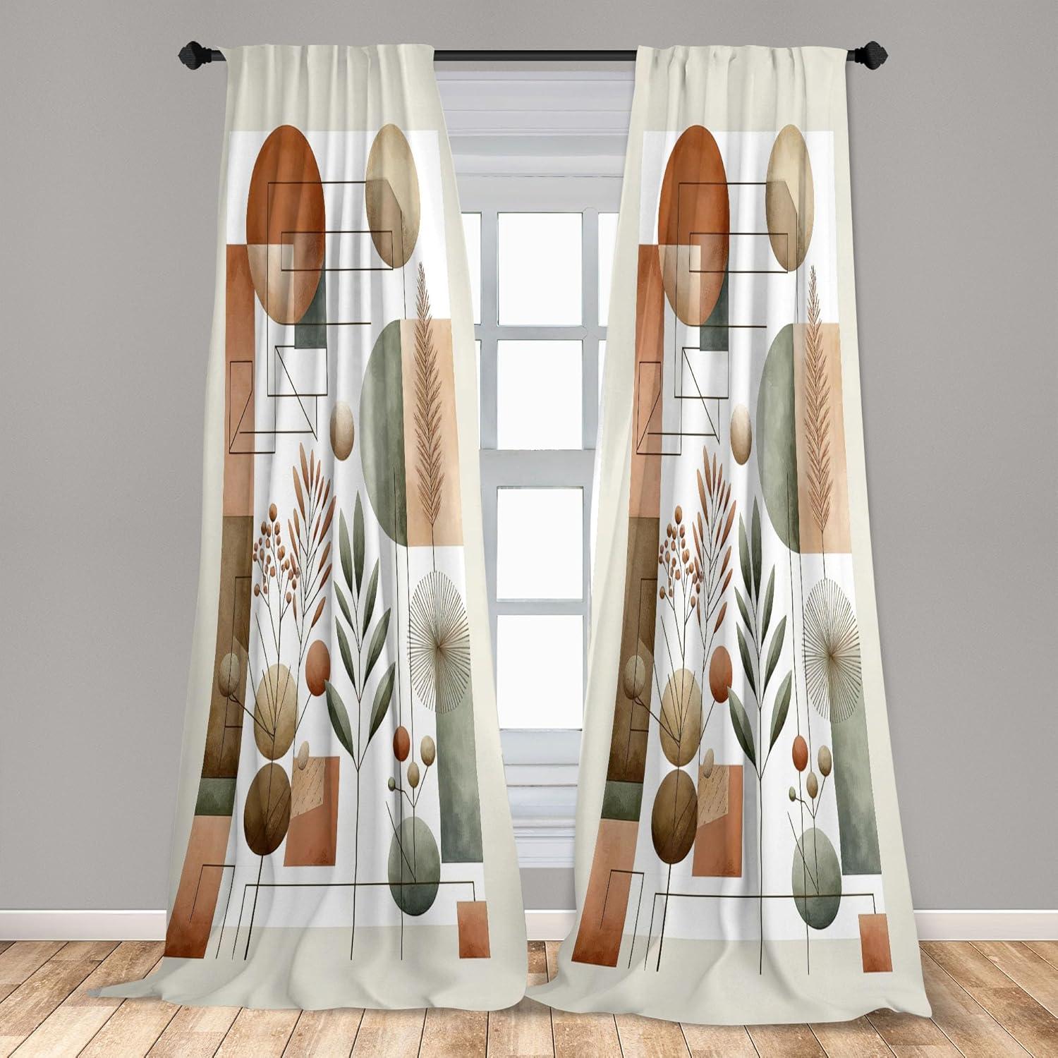 imageAmbesonne Boho Curtains Simplistic Ethnic Look Botanical Ornaments as Stripes Neutral Tones Window Treatments 2 Panel Set for Living Room Bedroom Pair of 28quot x 84quot Pale Khaki and Laurel GreenLaurel Green Cinnamon