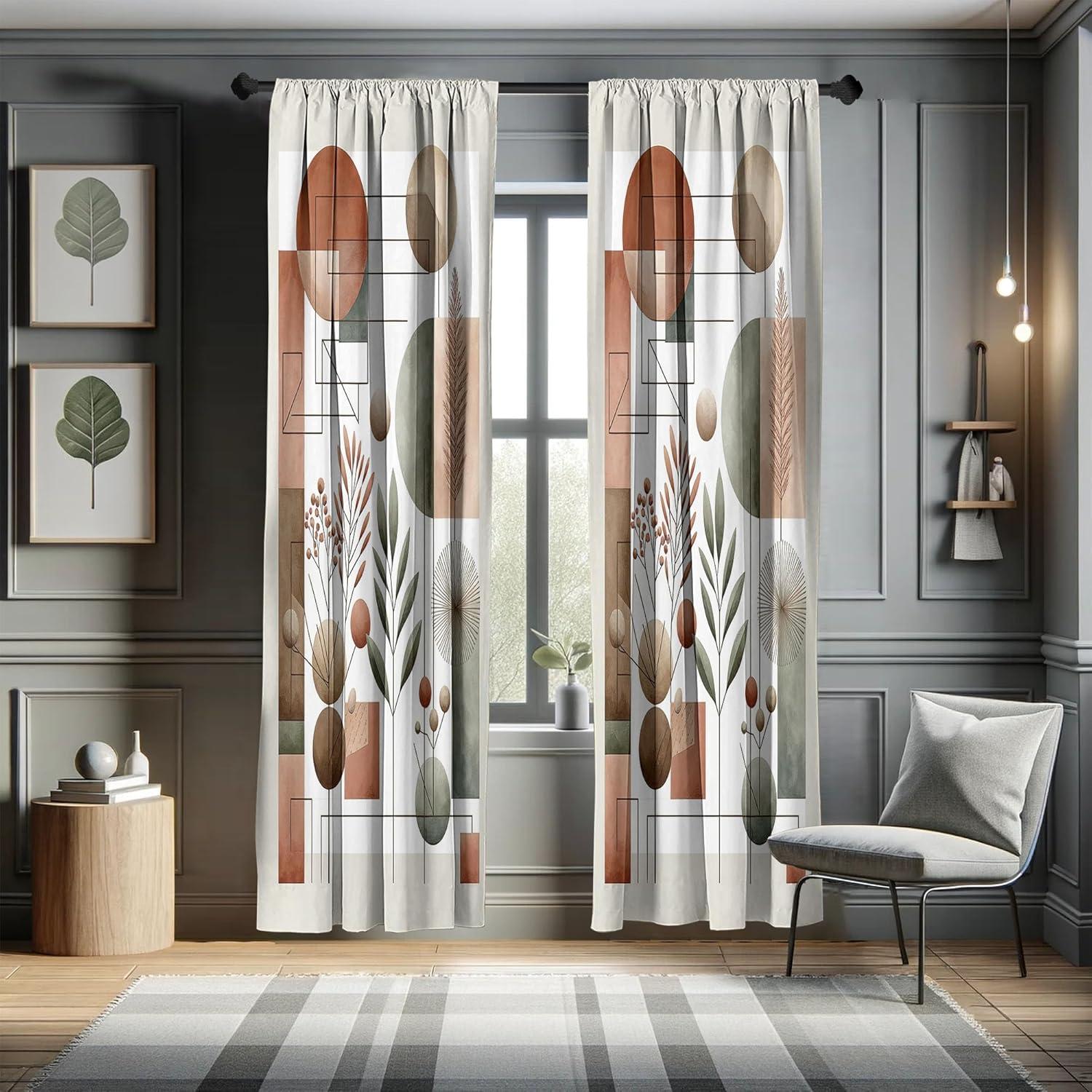imageAmbesonne Boho Curtains Simplistic Ethnic Look Botanical Ornaments as Stripes Neutral Tones Window Treatments 2 Panel Set for Living Room Bedroom Pair of 28quot x 84quot Pale Khaki and Laurel GreenLaurel Green Cinnamon