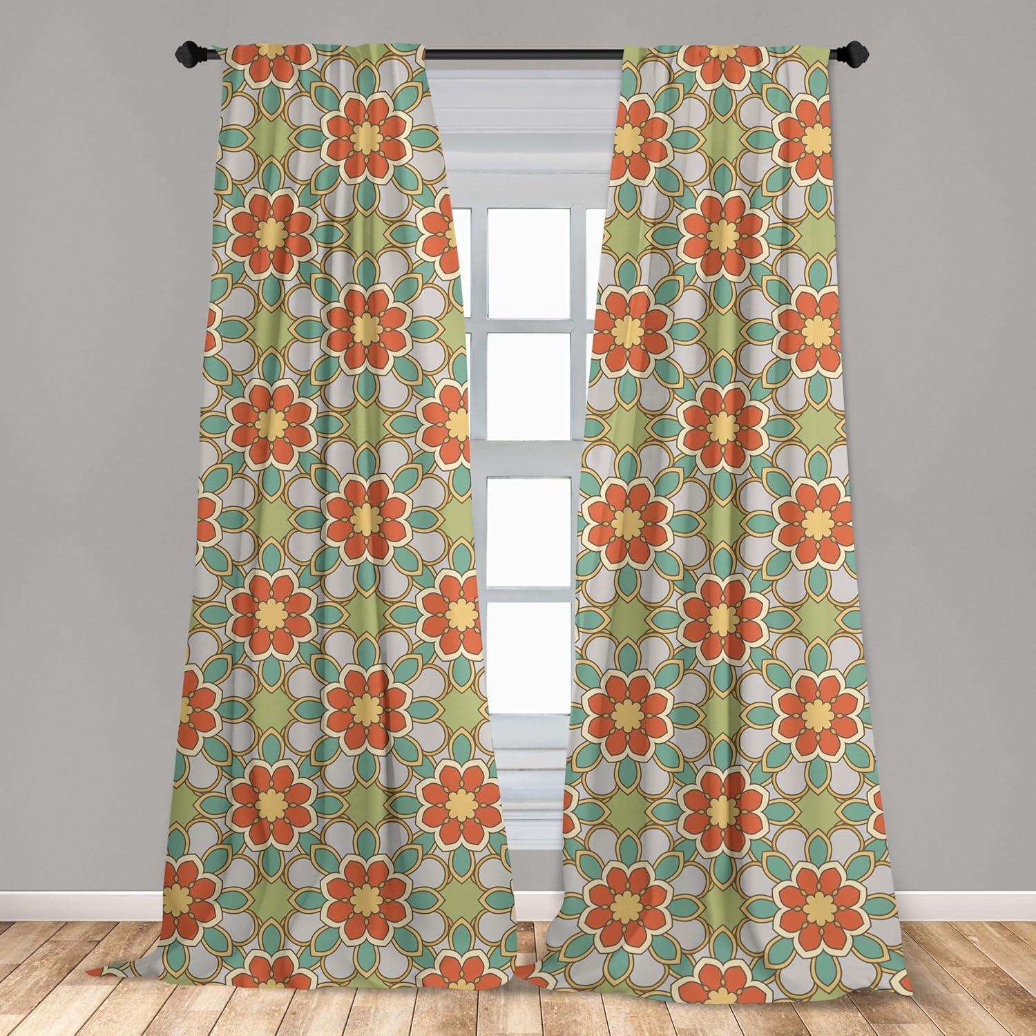 imageAmbesonne Boho Curtains Simplistic Ethnic Look Botanical Ornaments as Stripes Neutral Tones Window Treatments 2 Panel Set for Living Room Bedroom Pair of 28quot x 84quot Pale Khaki and Laurel GreenMulti Color